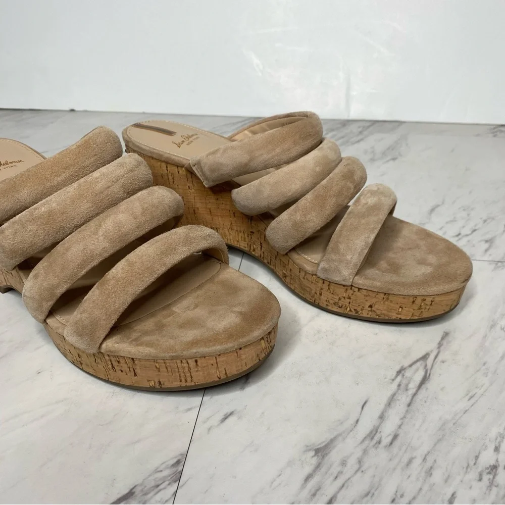 Sam Edelman Yuki Tan Suede Cork Wedge Heel Sandal 8 1/2 M